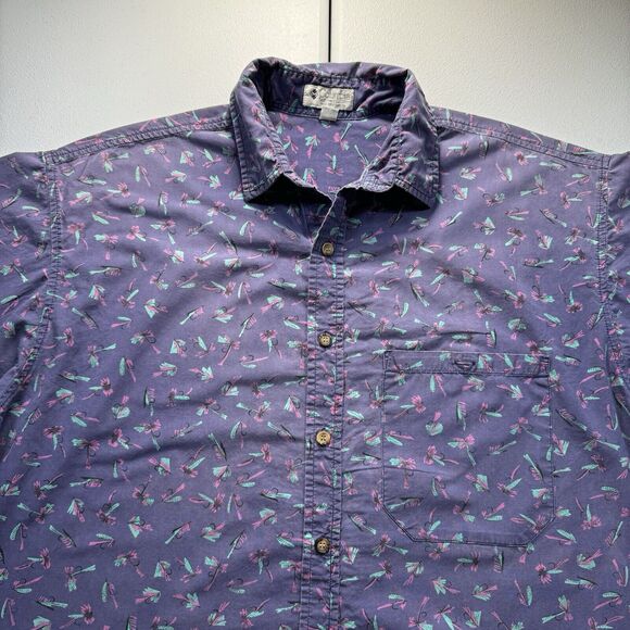 Vintage Columbia Shirt Mens Large Purple Button Down Fly Fishing Print Outdoor - Picture 2 of 8